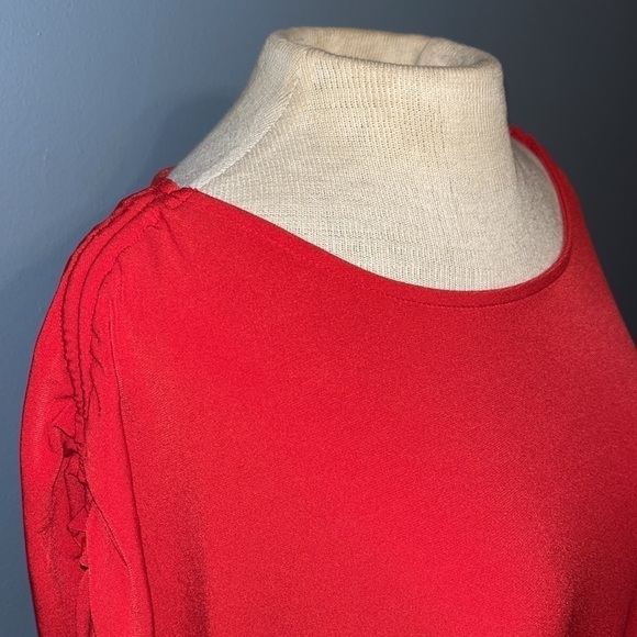 Michael Kors Ruched Drawstring Short Sleeve Blouse in Red Womens size XL - Picture 3 of 8